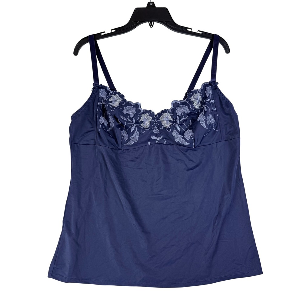 Pradona Camisole Women UK 20-22 Navy Blue Floral Embroidered Coquette Balletcore